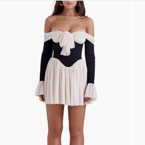 House of CB Alana Black and Cream Long Sleeve Dress